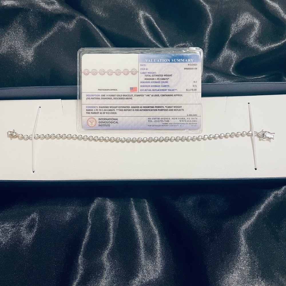 $2670 genuine diamond 2 carat tennis bracelet 14k white gold GORGEOUS!